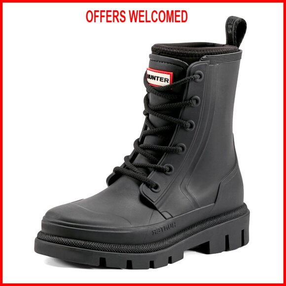 Waterproof Lace-Up Rain Boots Mid-Calf Height Lug Sole Cushioned Comfort